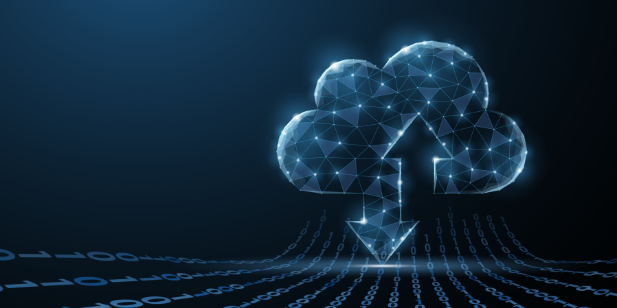 Image of Cloud with up and down arrows at bottom with binary code across the image underneath