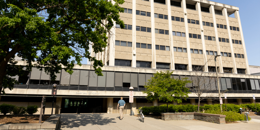 Image of Clark Hall of Sciences at Cornell University with blue sky